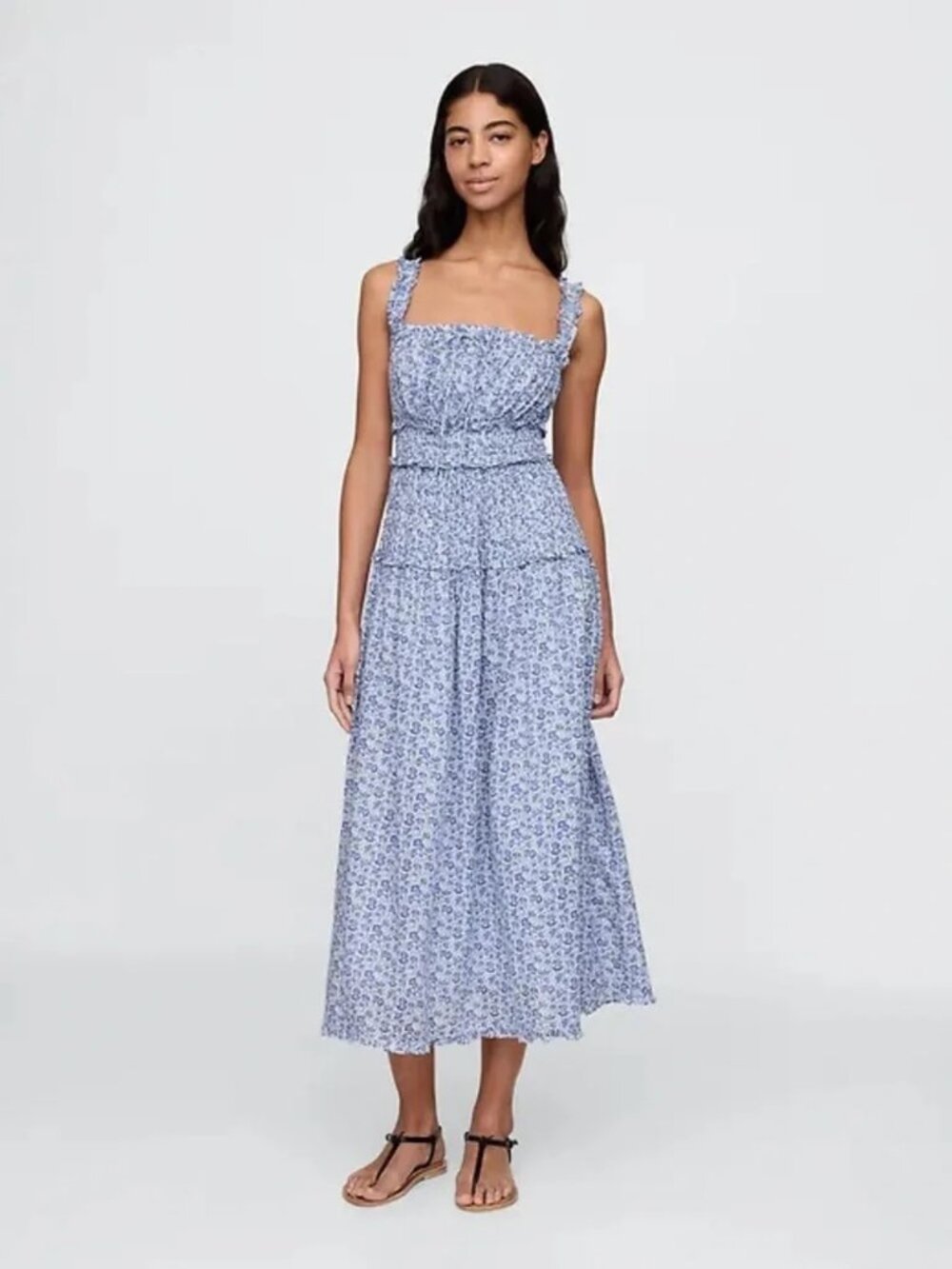 Gap × DÔEN Floral Midi Dress Blue Floral XXS NWT